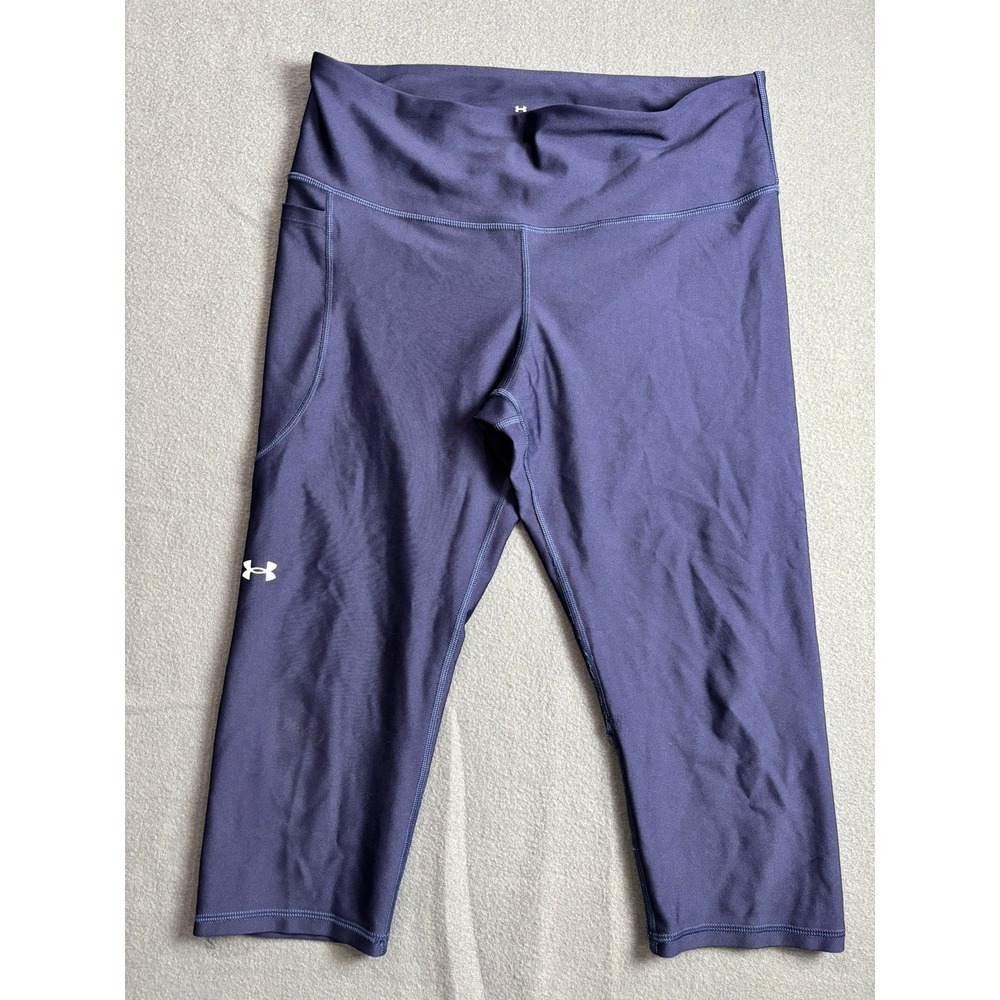 Under Armour Compression Leggings Womens Large Navy Blue Capri Pocket Athletic